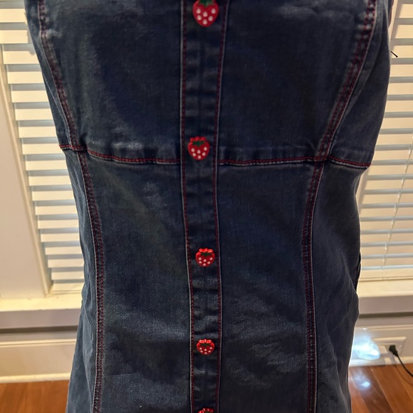 Sweet Society Strawberries Blue Denim Mini Dress - Picture 11 of 11